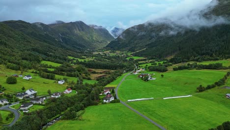 Aerial-over-the-valleys-near-Syvde,-Vanylven-Municipality,-Norway