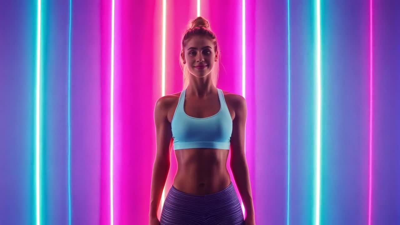 Fit woman in sportswear with neon lights