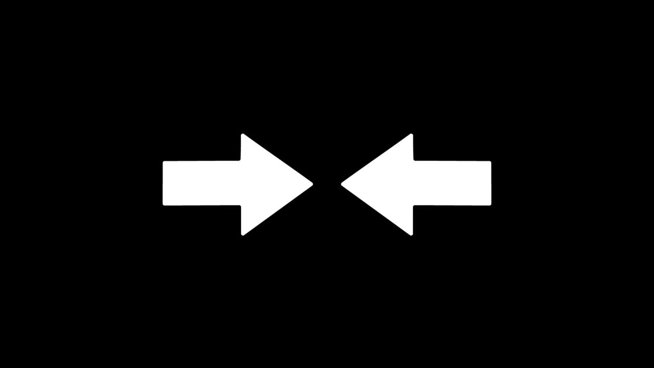 Two white arrows on a black background pointing towards each other direction opposition or