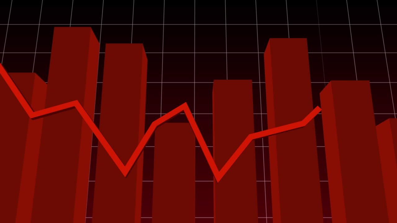 Animation of financial data processing over dark background
