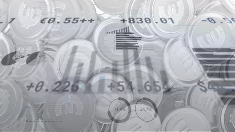 animación del procesamiento de datos financieros sobre monedas de moneda en euros