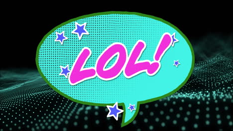animación del texto lol sobre puntos azules sobre fondo negro