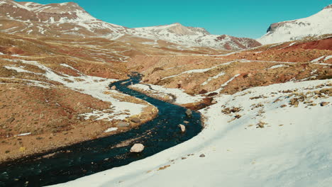un pintoresco río con aguas cristalinas en el valle de las leñas, mendoza, invita a la tranquilidad en medio de impresionantes paisajes andinos