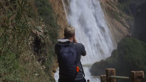 el chiflon waterfall in mexico, tall single water cascade touristic attraction