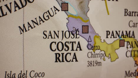 close-up of a map showing costa rica and surrounding central american countries