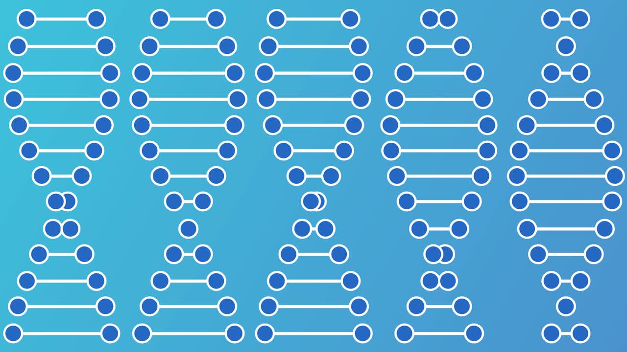 파란색 배경에 추상적인 dna의 애니메이션, 원활한 루프, 유전 정보의 개념적 디자인