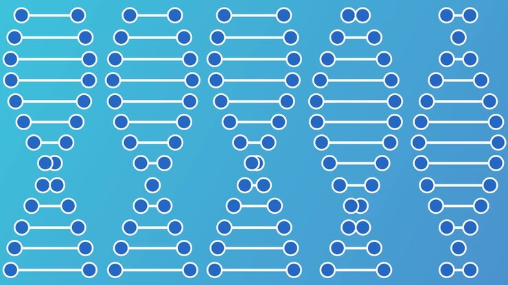 Animation of abstract DNA on blue background with seamless loop. Conceptual design of genetic information