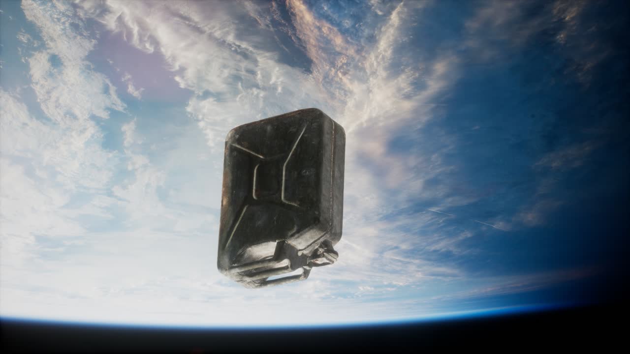 metal vintage and dirty jerrycan on Earth orbit