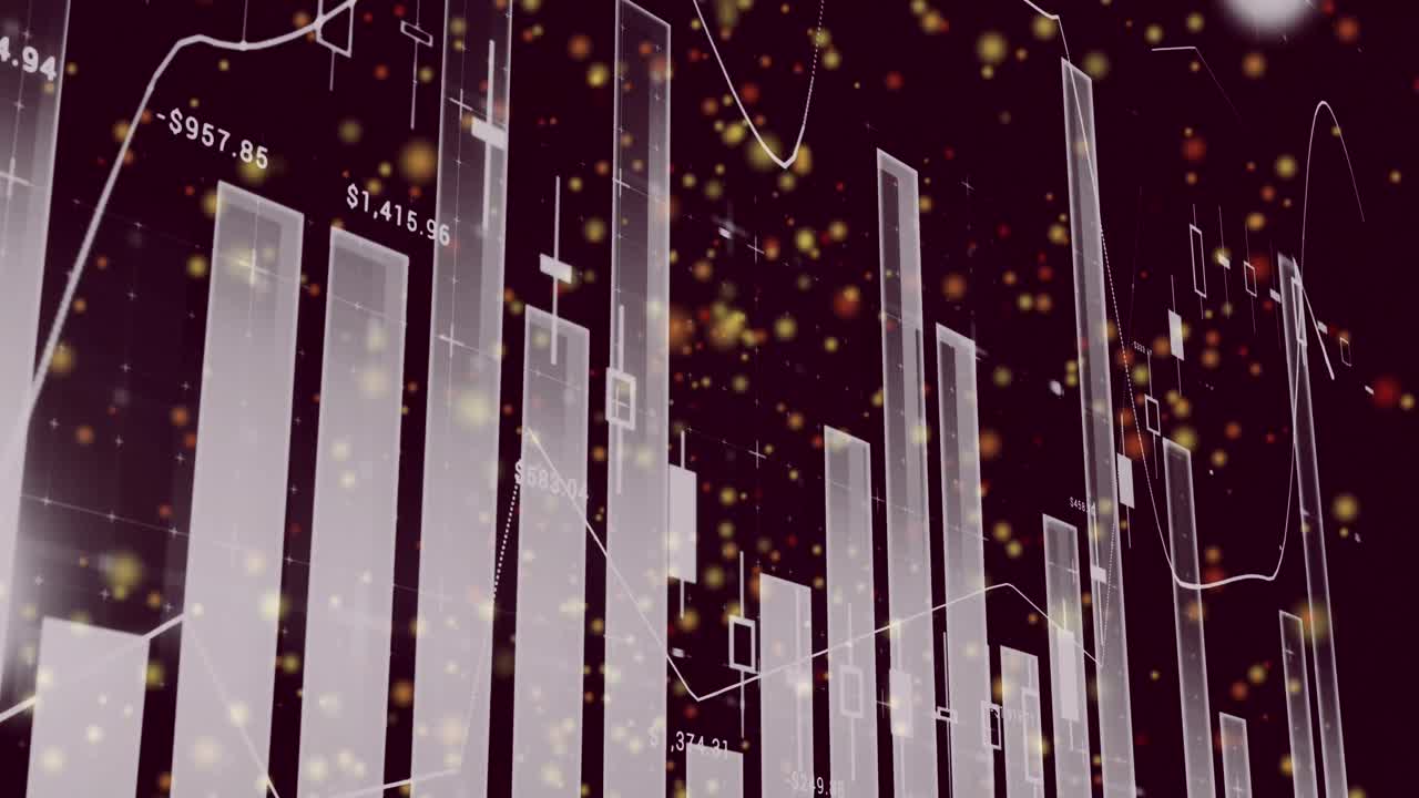 그래프와 점들이 갈색 배경 위에 움직이는 애니메이션