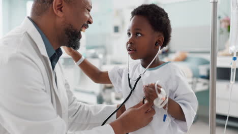 doctor, patient and child with stethoscope