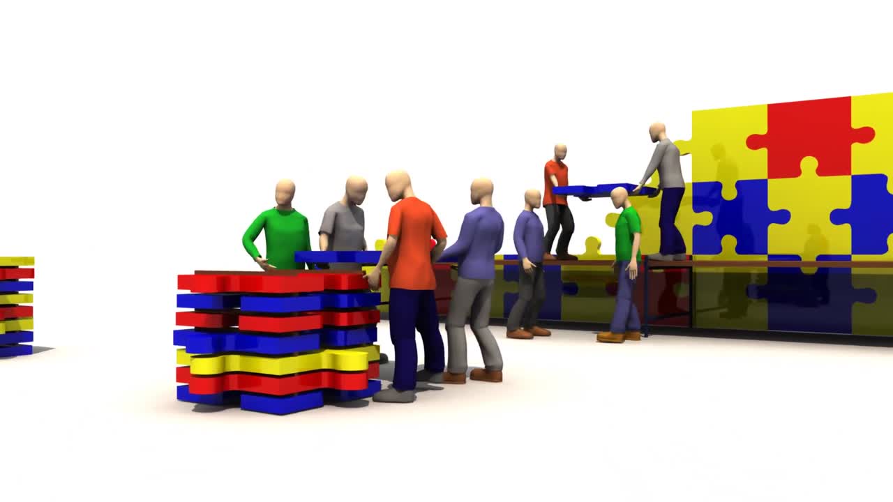3D-team dat een puzzel in elkaar zet