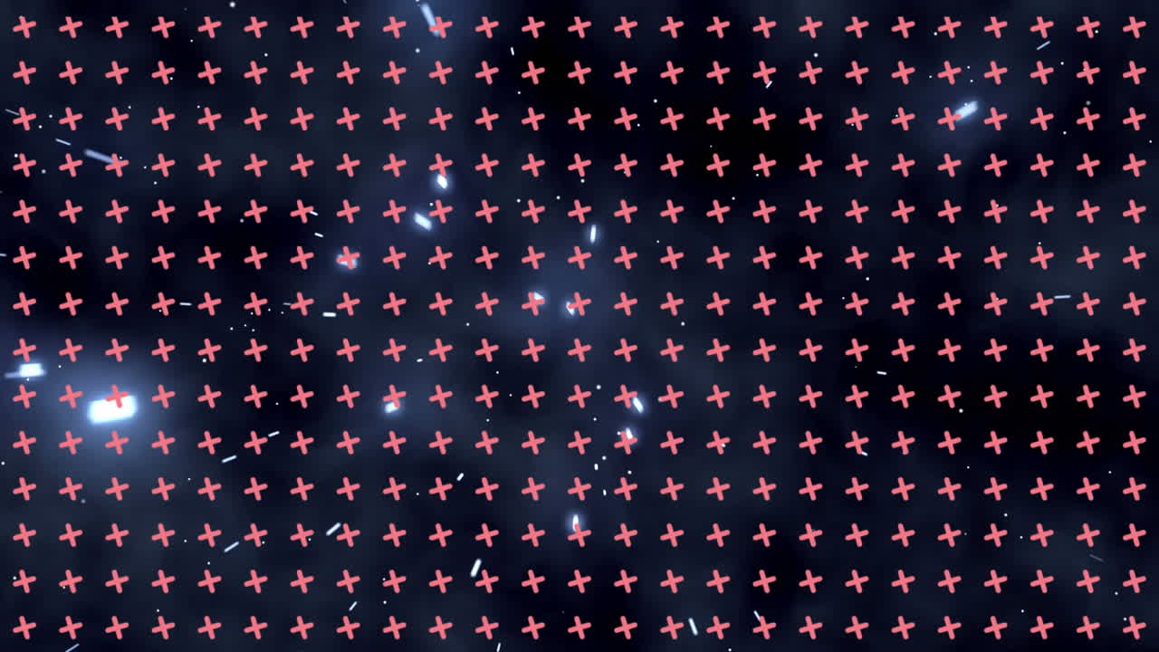 Animation of pattern with rows of spinning crosses over glowing spots