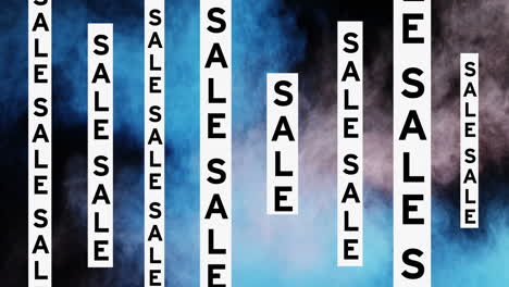 animation of sale text over white moving colorful clouds on black background