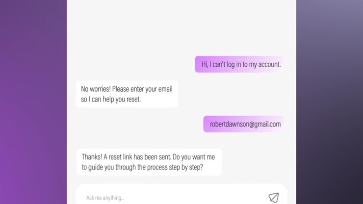 UI di chatbot animato per video sull'IA e l'assistenza clienti