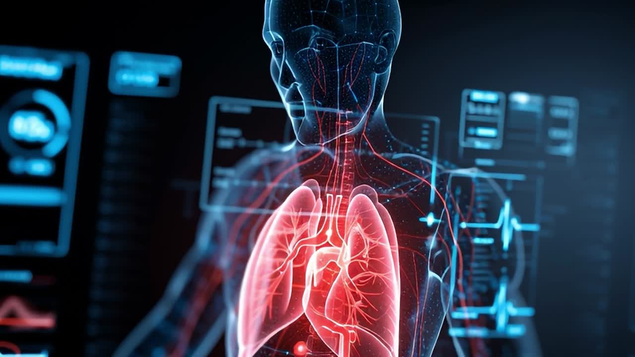 Detailed anatomical model showcasing respiratory system and heart function