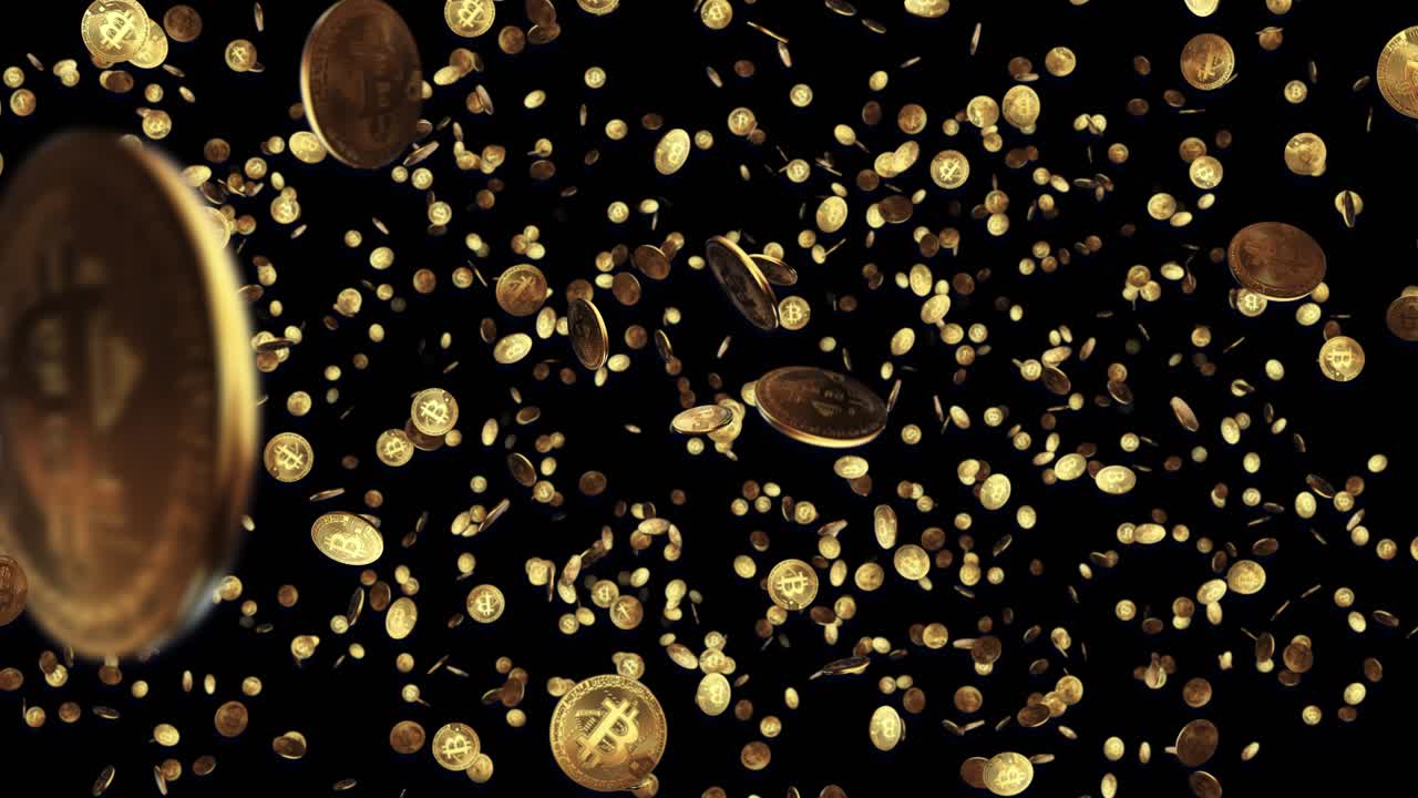 Bitcoin moving coin futuristic green screen loop animation background digital currency or crypto