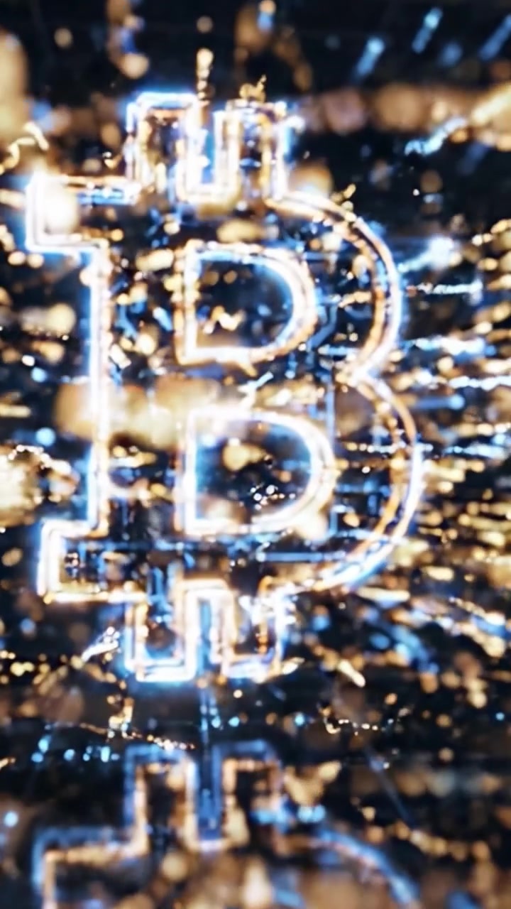 Una rappresentazione digitale dinamica di criptovaluta con un focus sul simbolo Bitcoin che si illumina da una rete di connessioni strategiche e schemi di luce.