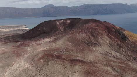 Fantastic-remote-aerial-shot-of-Montaña-Amarilla-on-the-island-of-La-Graciosa-on-a-sunny-day