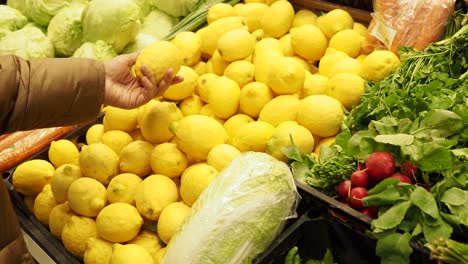 person buying lemons at a grocery store