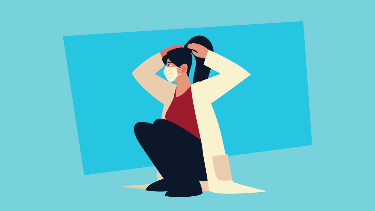 female doctor wearing medical mask stressed character