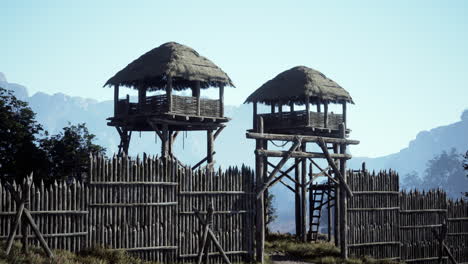 ancient wooden watchtowers and fortress