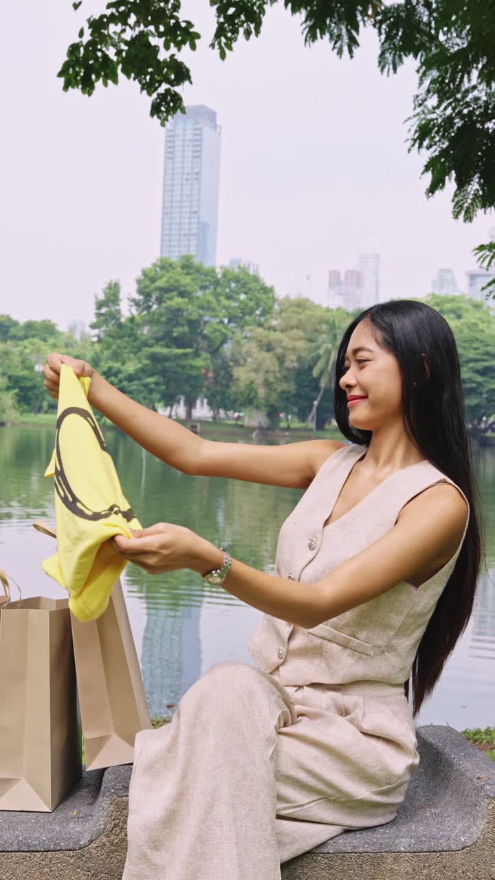 Woman shopping in the park