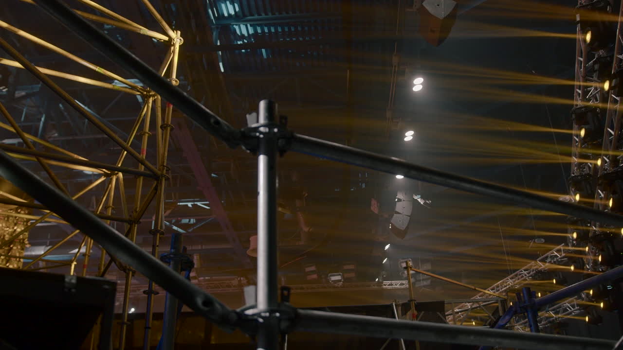 Stage Setup with Lighting and Scaffolding