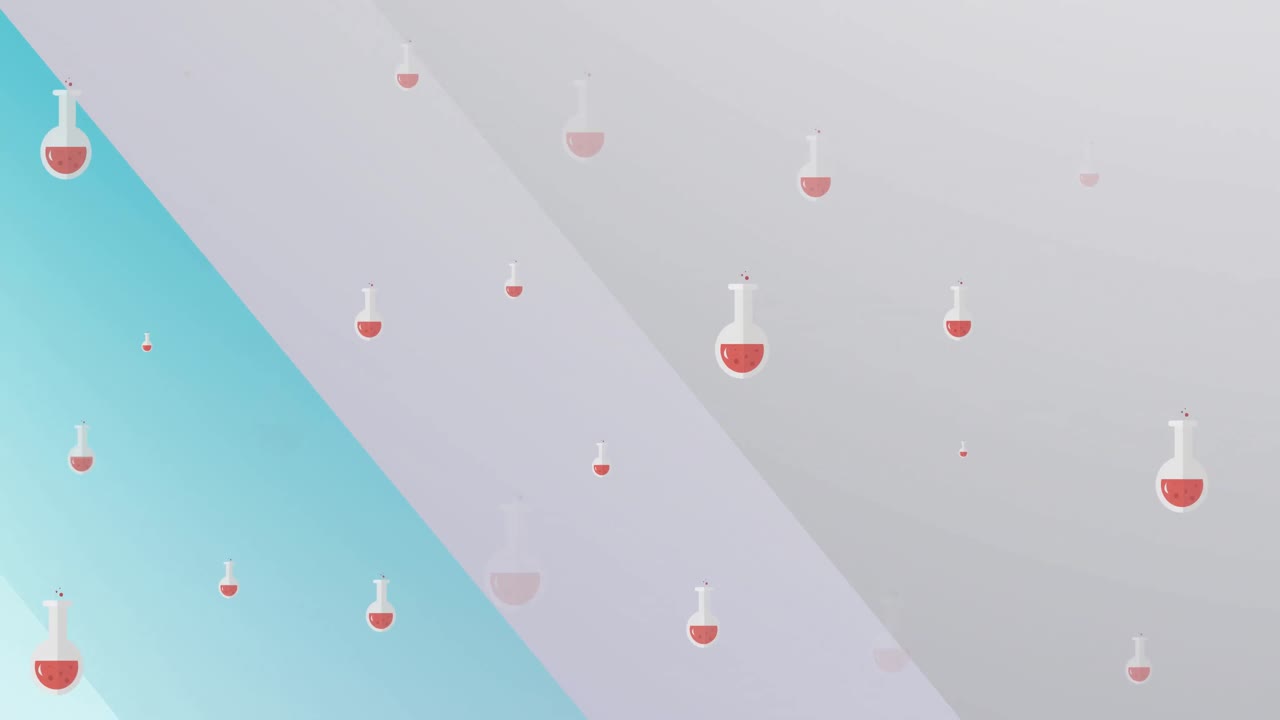 Animation of chemistry flasks appearing and disappearing on grey and blue