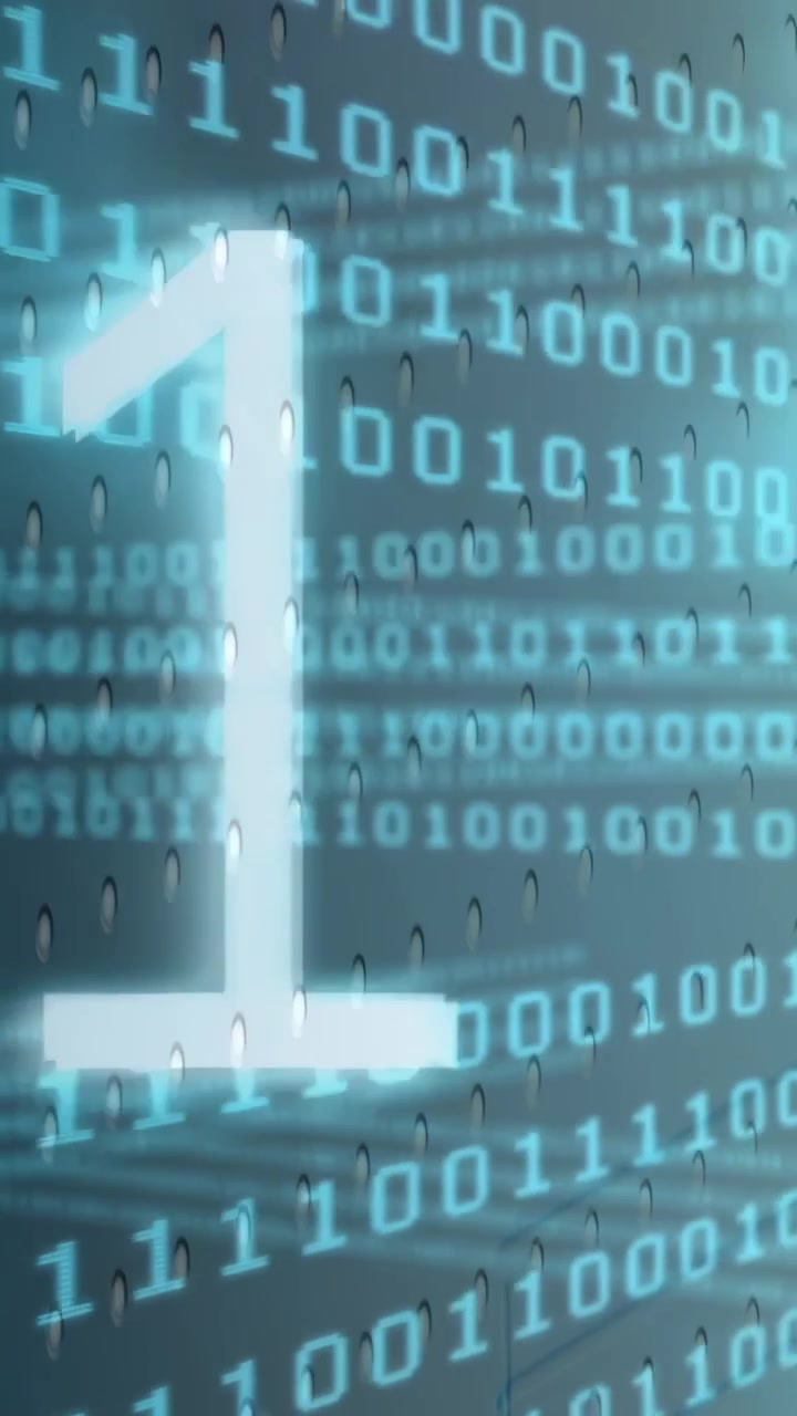 Vertical video: Light pulse starting binary stream scrolling 1s pulsing showing data on metal rack