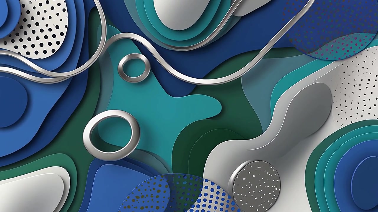 Abstract Paper Cut Style Animation with Moving Shapes and Metallic Elements