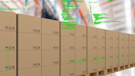 animación del procesamiento de estadísticas sobre cintas transportadoras con cajas