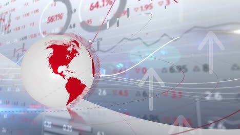 animación del globo y la flecha apuntando hacia arriba sobre las líneas con procesamiento de datos financieros