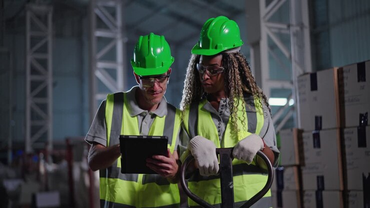 Warehouse Workers Managing Inventory with Tablet