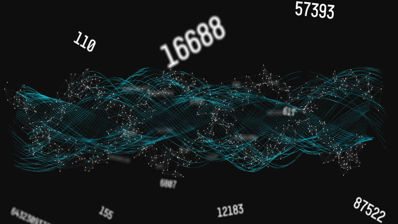 Animation of web of connections and numbers on black background