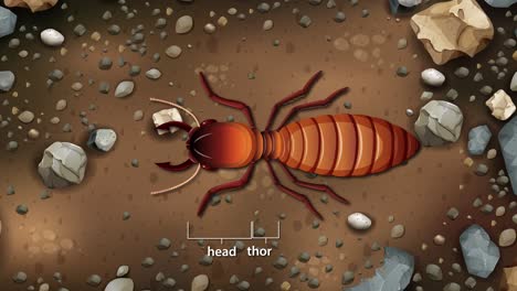 detailed view of termite body parts in soil