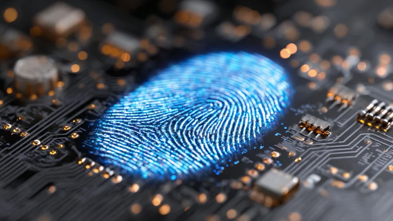 A Close-Up Exploration of a Digital Fingerprint Illuminated on a Circuit Board, Showcasing the Intersection of Technology and Security in Modern Data Protection