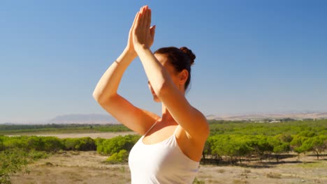mujer haciendo yoga en unas vacaciones de safari 4k