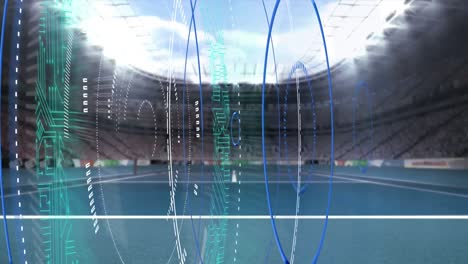 animation of digital interface with safe lock rotating overt tennis court