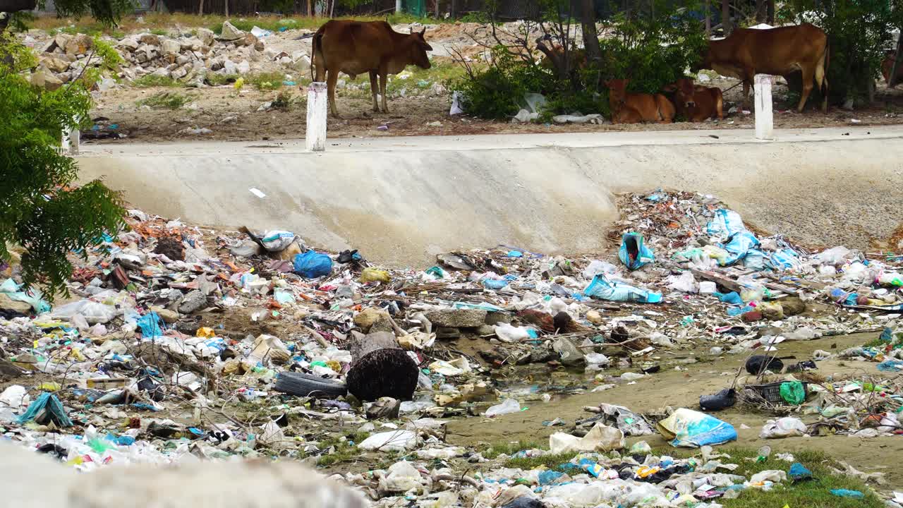 Devastating garbage covering the landscape of Son Hai near Phan Rang Vietnam