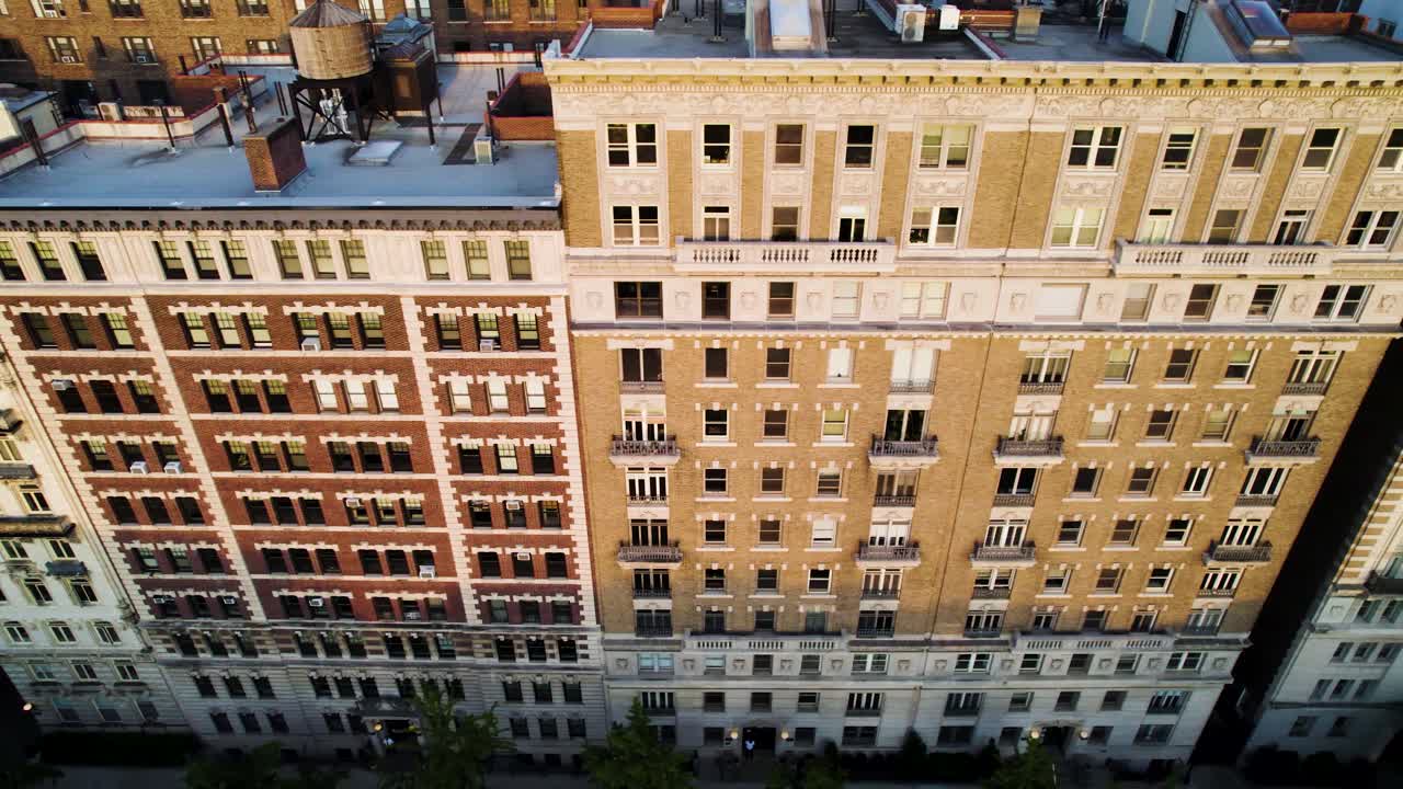 Horizontal shot of classic looking apartment blocks on New York's Upper West Side