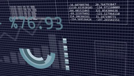 Animation of interface with statistical data processing over grid network against blue background