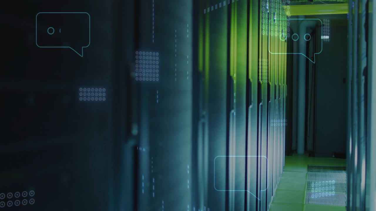 Animation of ai text and digital data processing over computer servers