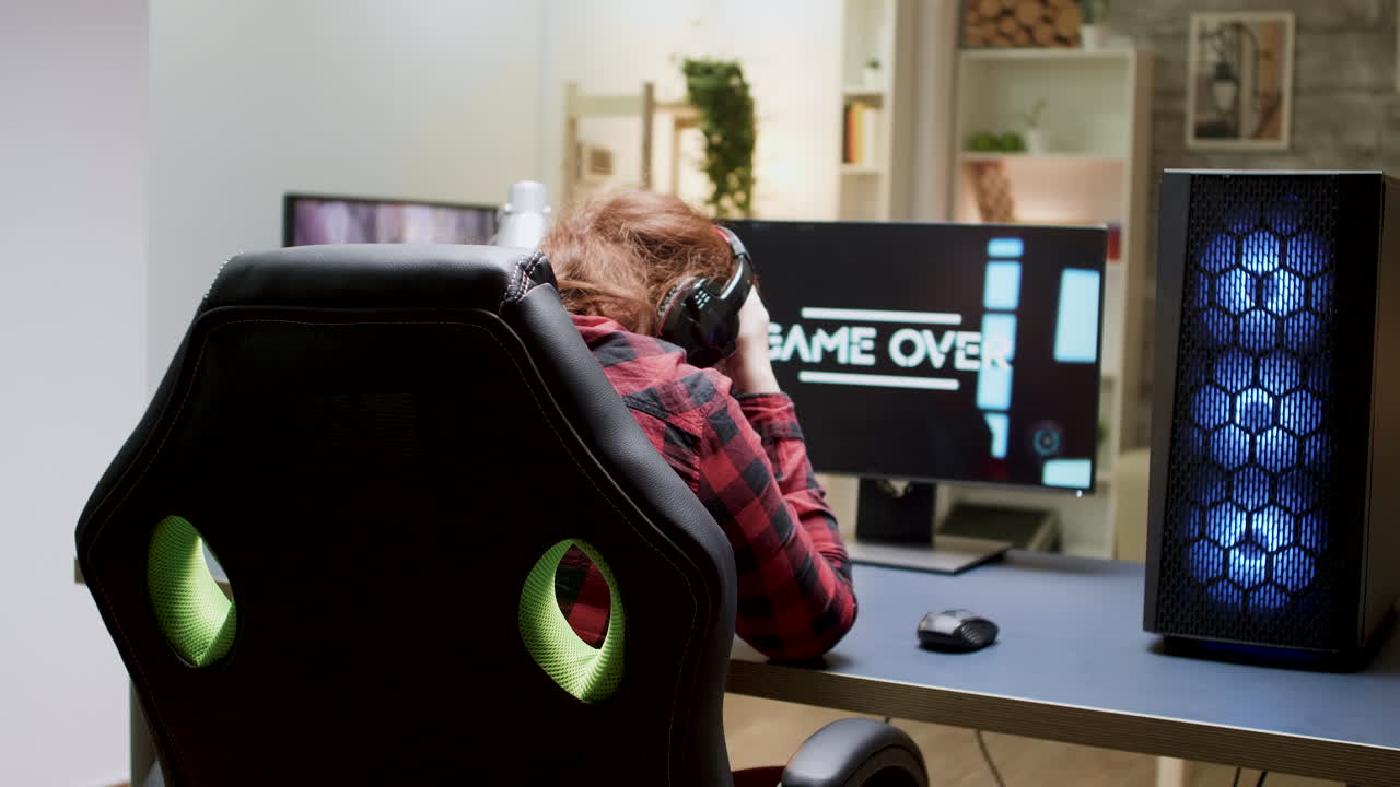 Gamer playing video game on PC