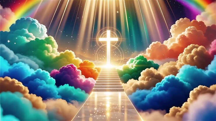 Croce Cristiana Luce Celestiale Sfondo per il Culto.