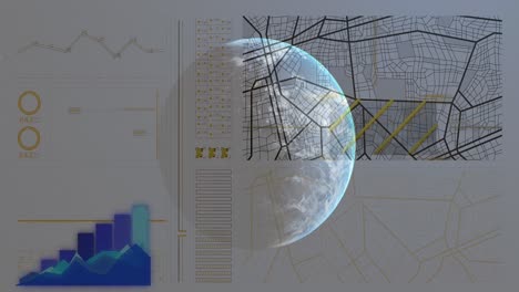 Animation-of-globe-over-data-processing-on-white-background