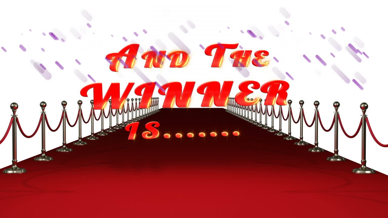 보라색 모양의 애니메이션이 넘어지고 우승자는 텍스트와 빨간 카 ⁇ 입니다.