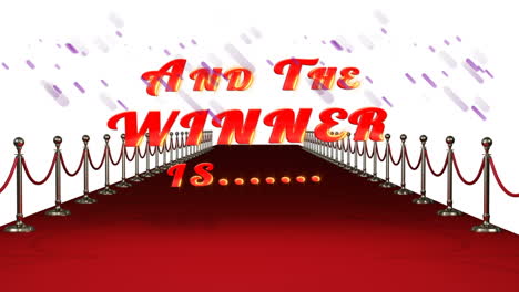 animación de formas púrpuras cayendo y el ganador es el texto y la alfombra roja