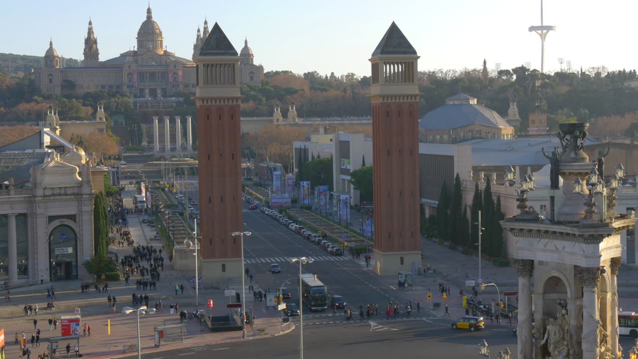 스페인 바르셀로나의 왕궁 옥상, 파노라마 4k