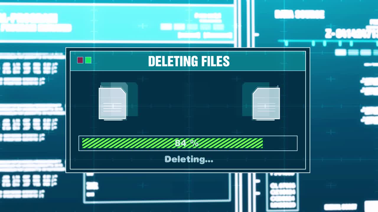 Deleting files progress warning message files deleted alert on computer screen entering system login