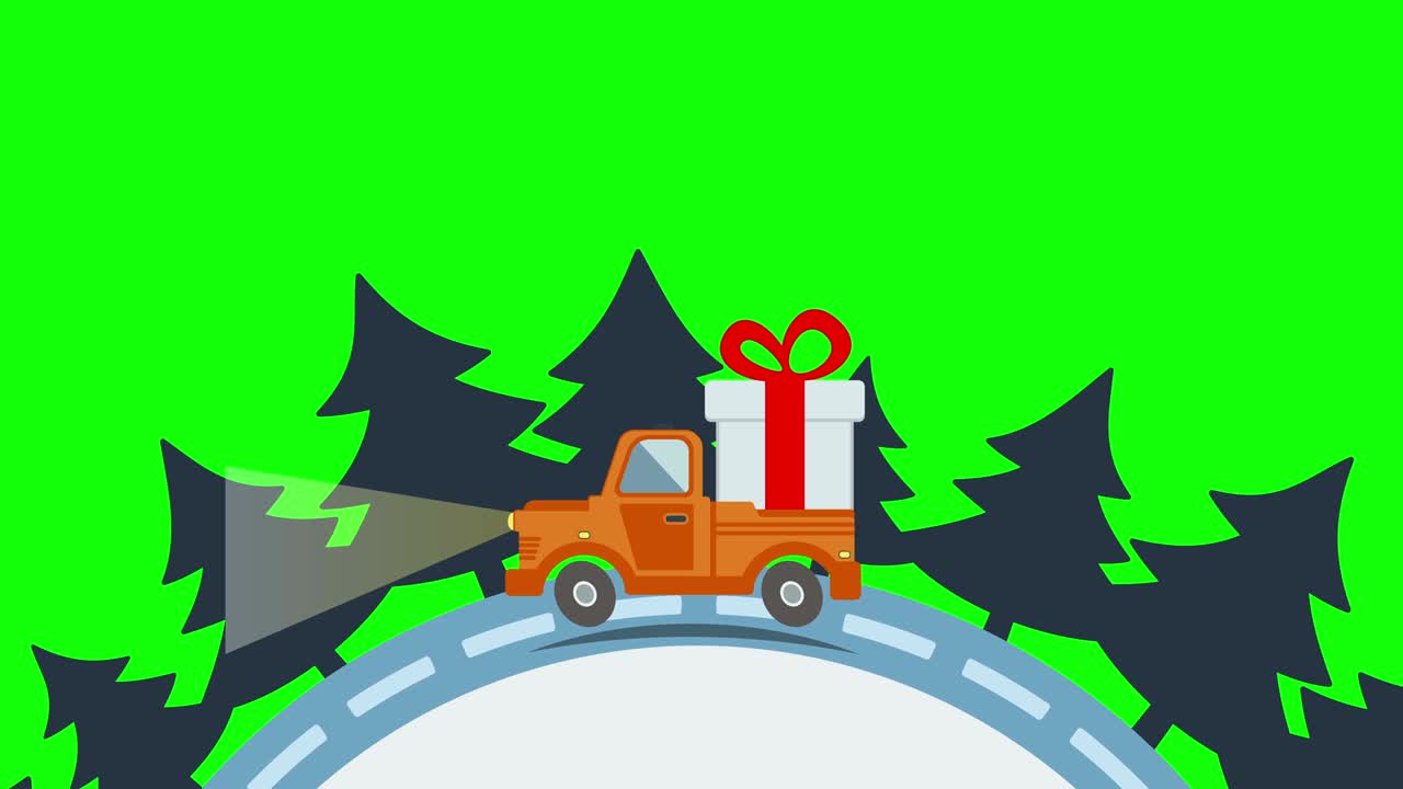 배달 평평한 운송 트럭, xmas 이브에 선물 박스 과 함께 밴 배달 서비스 트럭, 배달 트럭, 선물 상자